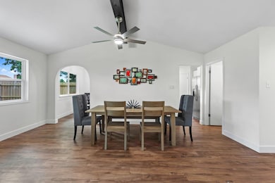 Dining space featuring vaulted ceiling, a ceiling