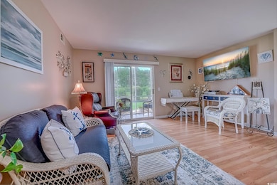Living room with light hardwood / wood-style floor