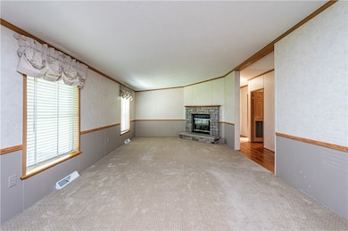 Spacious living room with gas fireplace