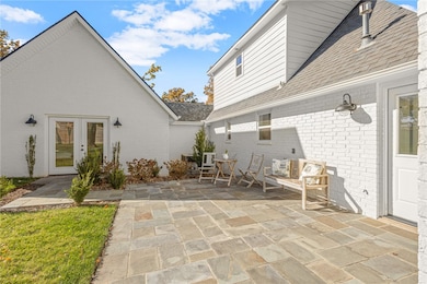 back blue stone patio