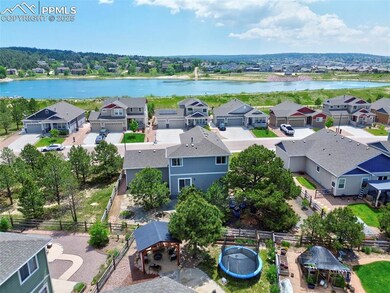 Aerial view of residential area with a large body of water