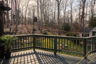 Wooden terrace with an outbuilding