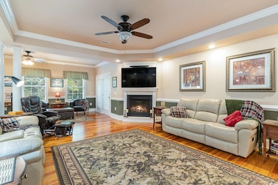 Living room with decorative columns, ornamental mo