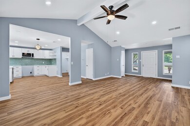 Unfurnished living room featuring recessed lighting, light wood-type flooring, and a ceiling fan