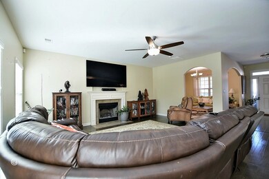 Fireplace in Family Room and Arched Doorways