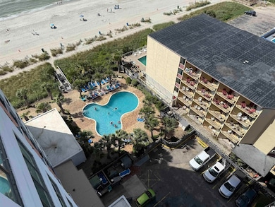 Drone / aerial view of a pool area