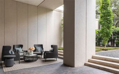 Handsome outdoor gathering space for residents on