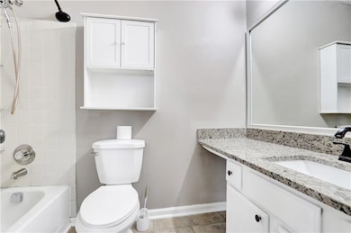 Full bathroom featuring vanity and shower / tub combination