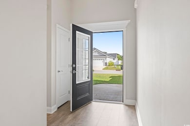 Entryway with baseboards and wood finished floors