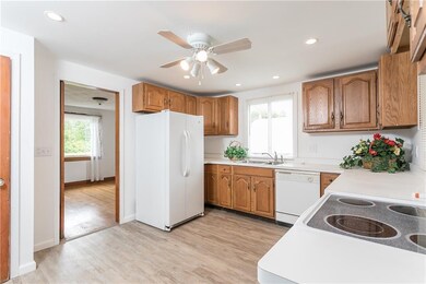 Kitchen opens into dining room