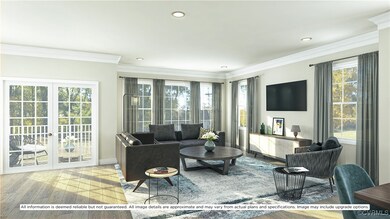 Digital rendering. Living room featuring light woo