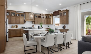 Dining area with vaulted ceiling