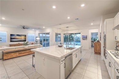 Kitchen with appliances with stainless steel finis