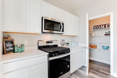 Stainless steel appliances - dishwasher, gas range and microwave - come standard in the home. Note: Home will include cabinet hardware and tile backsplash. *Photos are of model home. Actual finishes may vary.