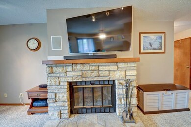 Stone wood burning fireplace.