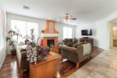 Family room with huge fireplace area just off of t