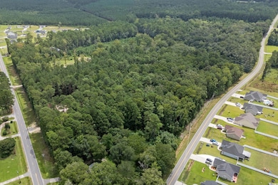 Aerial view of residential area with a heavily wooded area