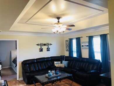 Beautiful trey ceiling in living room.