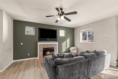 Living room with cozy fireplace.
