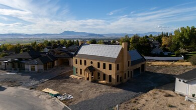 Aerial perspective of suburban area featuring mountains