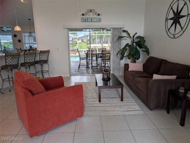 Living room with tile patterned floors