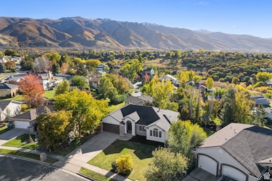 Aerial perspective of suburban area featuring mountains