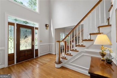 Mahogany front door with leaded glass sidelights and transom!