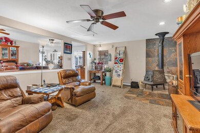 Toasty wood burning stove in family room