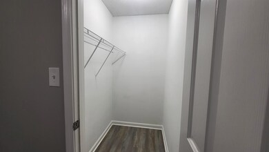 Walk in closet featuring dark wood-style floors