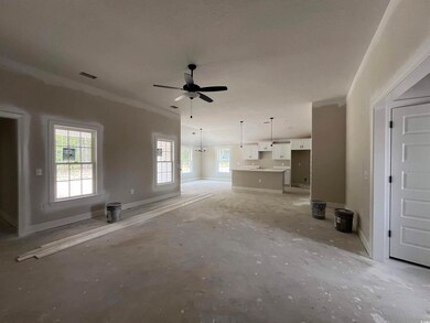 Unfurnished living room featuring a ceiling fan and baseboards