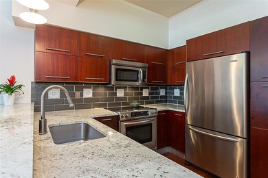 Kitchen with a sink, decorative backsplash, moder