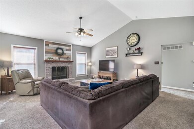 Woodburning fireplace in great room