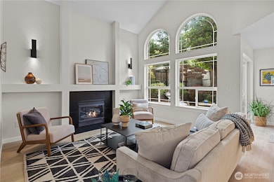 Stunning Cathedral ceilings and arched windows greet you.