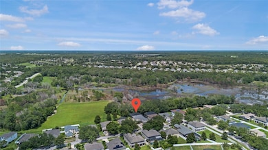 Overhead view of the home with conservation area behind the home.  The property is high and dry!