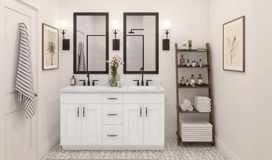Primary bath with matte black fixtures