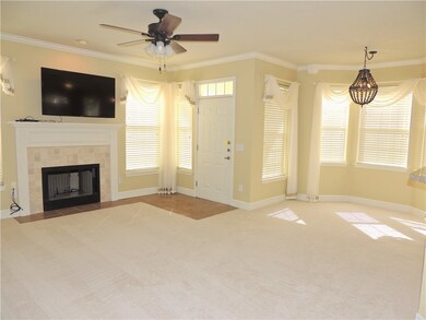 Beautiful living room with wood burning fireplace
