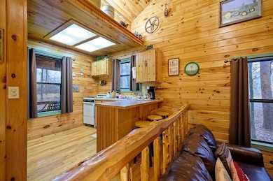 Kitchen with wood ceiling, light hardwood / wood-s