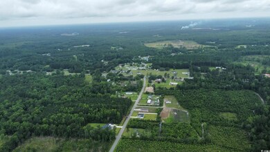 Aerial overview of property's location with a heavily wooded area