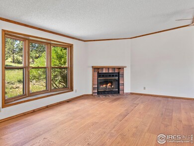 Living room has bay window and wood burning fireplace