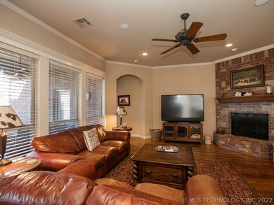 Spacious living area with cozy fireplace