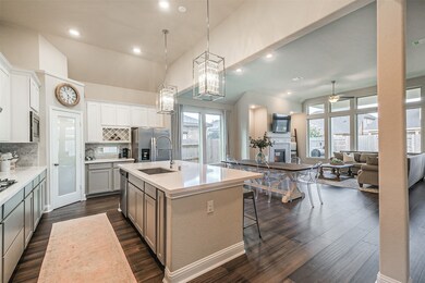 Frosted glass pantry door and kitchen opens to living room