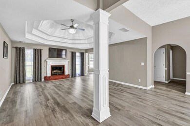 Unfurnished living room with a raised ceiling, woo