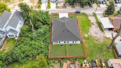 This aerial view showcases the 7,049 sqft Lot.