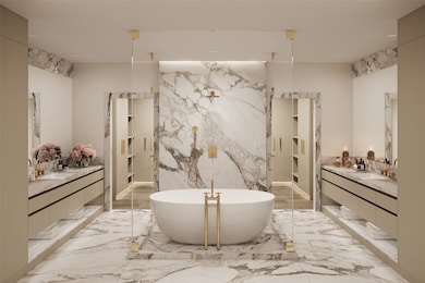 Luxurious bathrooms appointed in gold fixtures, a