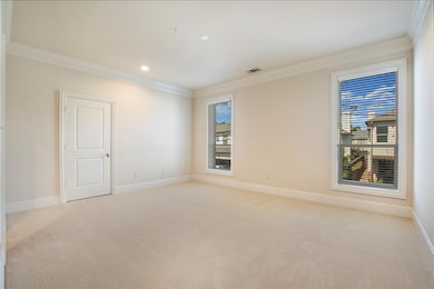 Empty room with light colored carpet and a healthy