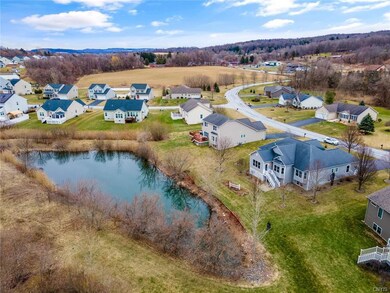 View of backyard and pond