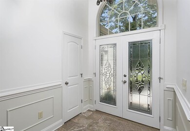 Leaded glass doors with Oversized Transom Window, 