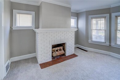 Downstairs apartment living room is freshly painted with new carpeting and fireplace
