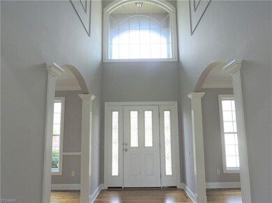 Grand 2 story entry way with hardwood floors and d