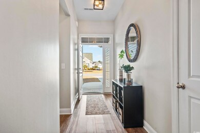 Foyer with dark hardwood / wood-style flooring